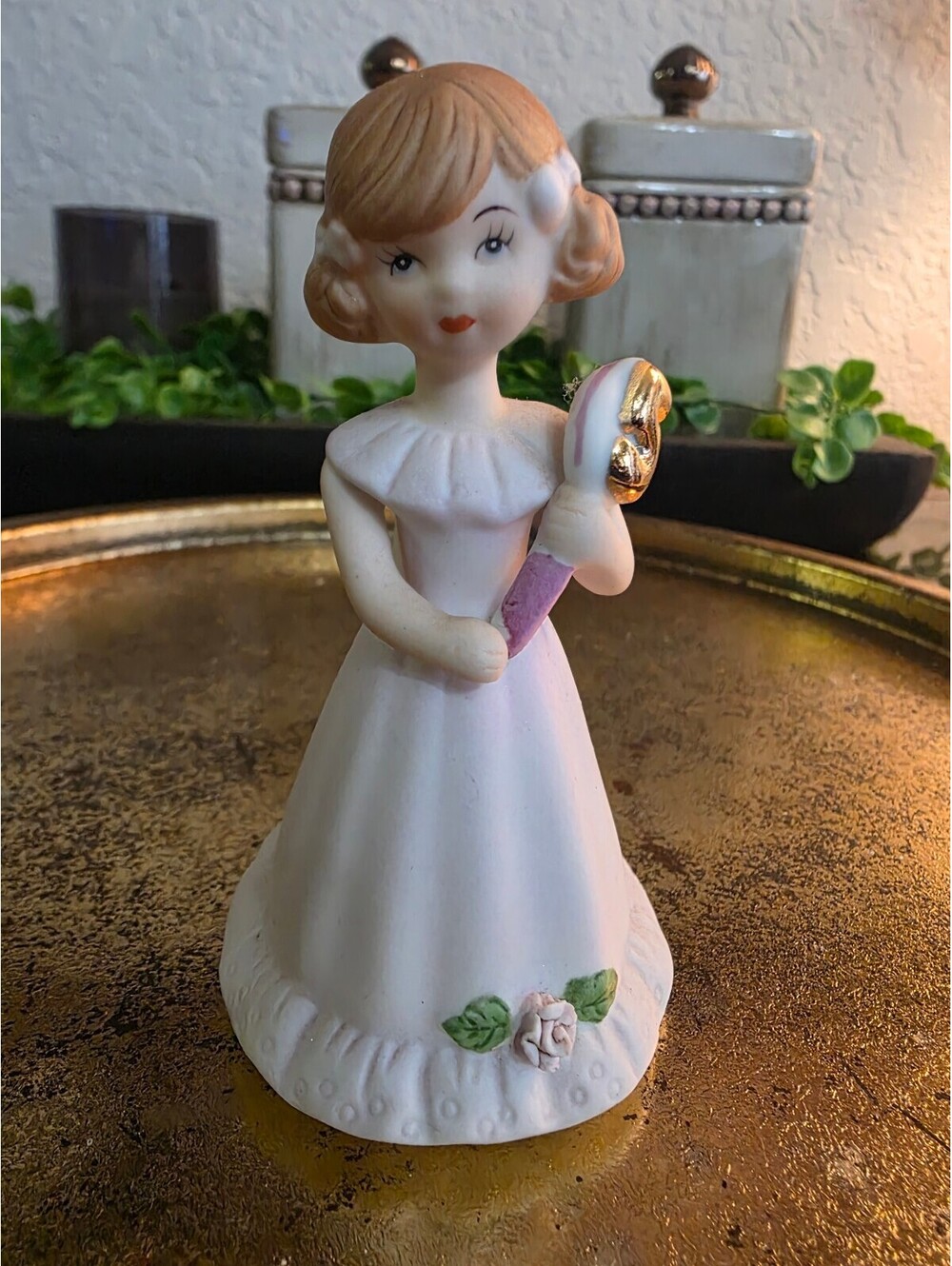 Vintage Enesco Growing Up Birthday Girls Age 5 Figurine Pink Dress 1981